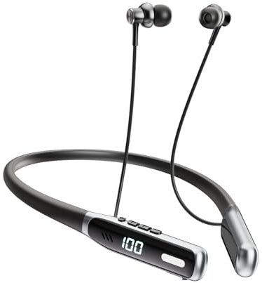 NEOQOQO Wireless Neckband Earbuds, Neckband Bluetooth Headphones with Built-in Microphone, Bluetooth Headset Magnetic Earphones, Deep Bass, Bluetooth 5.4, 80H Playtime (Black)
