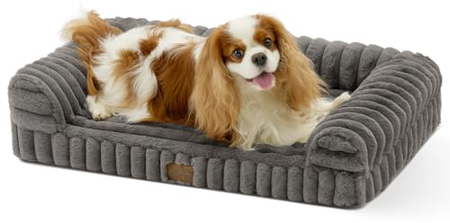 COZY KISS Hundebett 76x50cm Orthopädisches Sofa für Mittelgroß Hunde, Grau | Weihnachts weich Hundebett, Plüsch Kunstfell & Cordbezug, Eierkisten-Schaum, Abnehmbar & Waschbar, Rutschfest, 15cm H, Grau