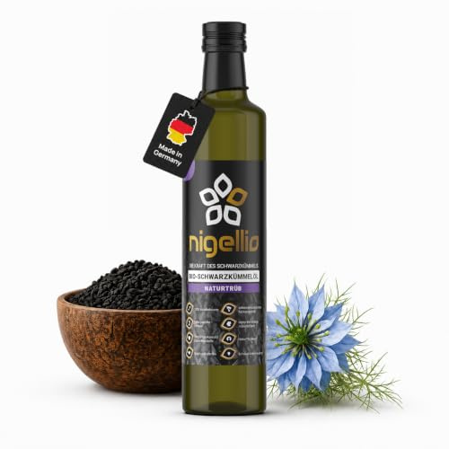Nigellio® Black Seed Oil Bio Schwarzkümmelöl ungefiltert 250ml – Ägyptisches Schwarzkümmel Öl mit hohem Thymochinongehalt (4.600 mg/kg - aus deutscher Ölmanufaktur
