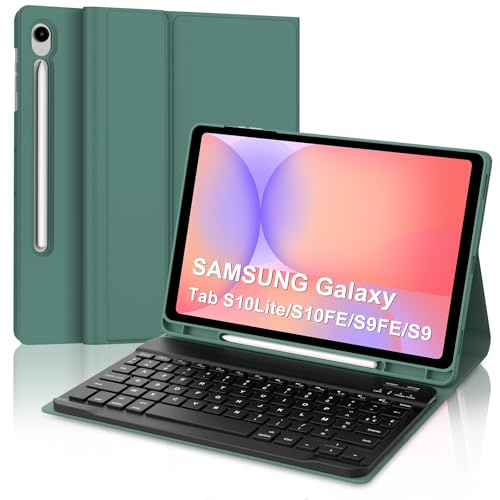 Coque Clavier pour Samsung Galaxy Tab S10 Lite S10 FE 2025/S9 FE 2023 10.9 Pouces, AZERTY Français Housse Clavier Bluetooth Détachable avec Porte Crayon pour Samsung Galaxy Tab S9 11 2023, Vert Foncé