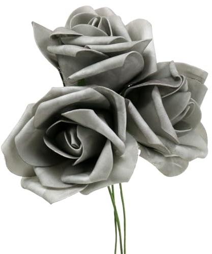 Viana Foam-Rose Ø6cm Grau 27St - Edle Kunstblumen für Grabgestecke, Trauerkränze und Dekorationen, 27 Stück