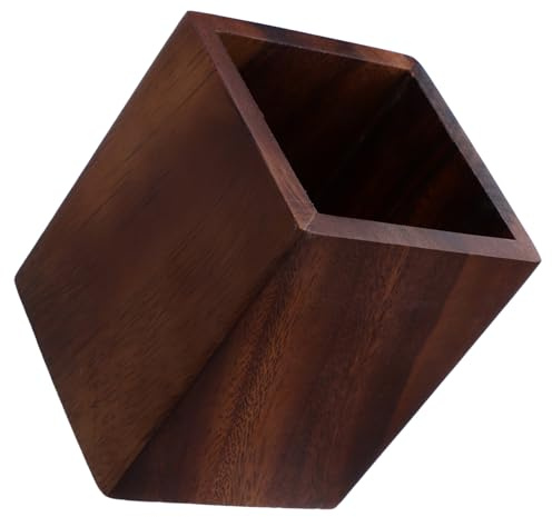 Zerodeko Organiseur de Bureau Design Stable et Contrôle Naturel de L'humidité Pot à Stylos Carré en Noyer Rustique pour Bureaux et Étudiants