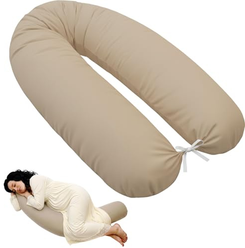 EMI & SAM Stillkissen 170cm – Seitenschläferkissen & Lagerungskissen für Schwangerschaft, Stillzeit & Baby – Bezug 100% Baumwolle, als Ersatzbezug oder mit Füllung (Beige, EPS Perlen Füllung)