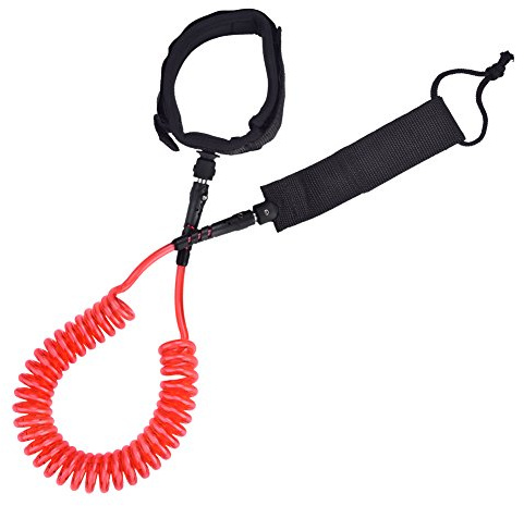Laisse de surf enroulée rouge, cordon de jambe pour planche de surf avec sangle de cheville rembourrée, corde de pied en TPU robuste et antitortillement pour planche de paddle debo
