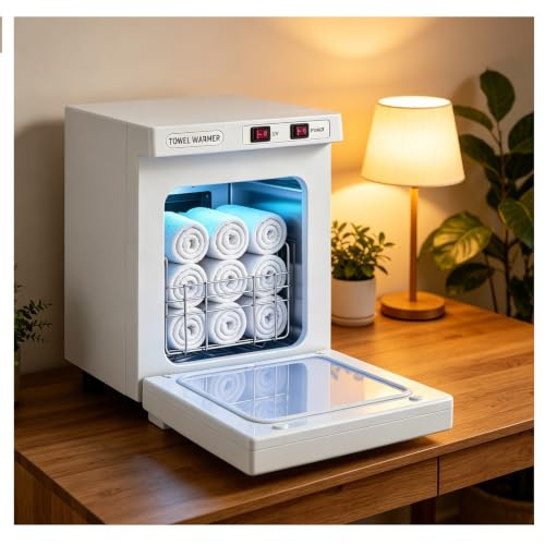 3-in-1 Hot Towel Warmer Cabinet – 5L Large Capacity, 360° Rapid Heating to 158-176°F in 10 Mins, UV Sterilizer & Constant Temperature Holding for Facial Spa, Salon, Home Use – Aluminum Inner Chamber
