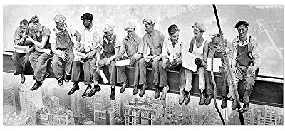 Leinwandbild Panorama Skylunch Keilrahmenbild, Bild auf Leinwand, Retro Foto Bauarbeiter (120x50cm), Mittagspause auf einem Wolkenkratzer, Lunch ATOP a Skyscraper