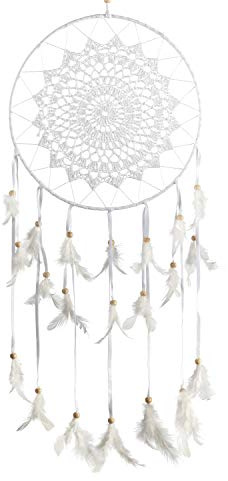 Pink Pineapple Dream Catcher Häkeln Traditionell mit Federn: Handgefertigter Traumfänger - Weiß - Großer Traumfanger Mit 27 cm Durchmesser und 60 cm Länge