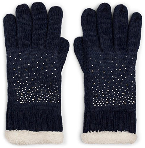 styleBREAKER warme Handschuhe mit Strass und Fleece, Winter Strickhandschuhe, Damen 09010010 | Elastischer Bund für 16-21 cm Handumfang (Größe 6-8). Gewebe aus 65% Polyacryl und 35% Wolle, funkelndes Glitzer-Detail.