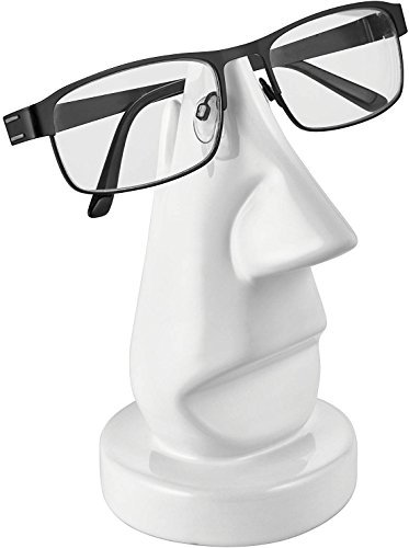 Brillenhalter Nase aus Keramik – Deko Brillenständer für Nachttisch & Schreibtisch, kratzfest mit Filzgleitern, modernes Design, weiß doppelt gebrannt – ideal als Geschenk & praktische Brillenablage