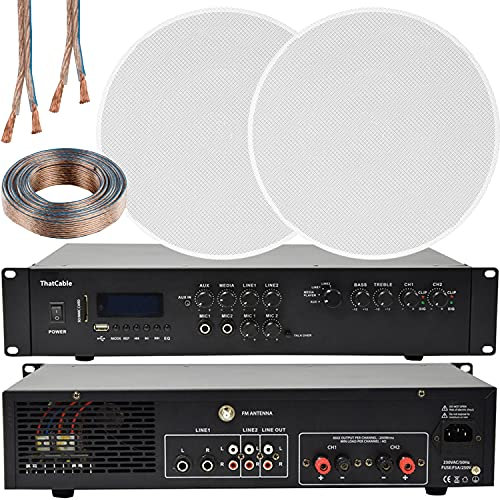 400W Stereo Bluetooth Sound System | 2 Channel HiFi Amplifier Amp Kit | 2x 6.5” 100W Low Profile Ceiling Mount Speaker | Powerful Loud Wireless Music Streaming