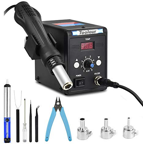 Hot Air Rework Station Solder Heat Gun,°F/°C Display,110V SMD Hot Air Gun,Temp. & Airflow Adjustable Soldering Stations for BGA IC Electronics Repair Desoldering Tool