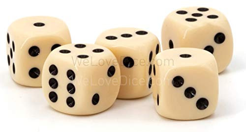 16mm W6 Würfel elfbein/schwarz - Made in Germany! - 5Stk