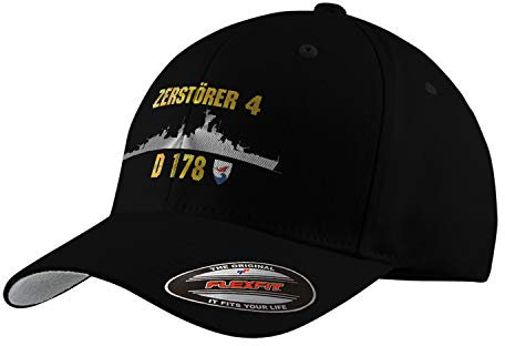 Copytec Flexfit Cap Zerstörer 4 D 478 Fletcher Marine Bundeswehr Bundesmarine #34232, Farbe:Schwarz, Flexfit Kappe:S/M