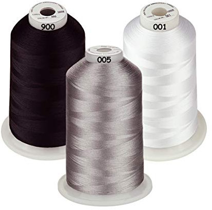 Simthread Maschinenstickgarn 5000M Spulen Set Polyester Stickgarn Klassische Farben - Weiß Schwarz und Grau für Babylock, Janome, Kenmore, Singer, W6 N Stickereimaschine