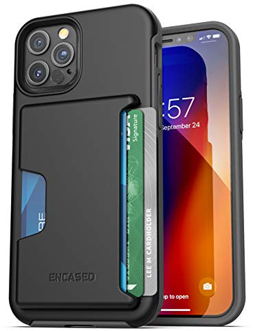 ENCASED iPhone 12 Pro/iPhone 12 Wallet Case (2020) Shockproof Case with Card Holder Slot (3 Credit Cards Capacity) Black