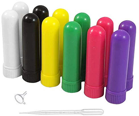 Tubi per Inalatori Nasali Vuoti Multicolori 12 Pezzi Riutilizzabili in Plastica Portatili con Stoppini in Cotone per Oli Essenziali