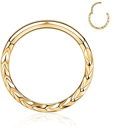hengkaixuan 16G Pyramid Pattern Designed Nasenringe Septum Ohrmanschette Helix Clicker Scharnierring 316L Surgical Steel Segment Knorpel Ohrringe Hoop Daith Piercing Schmuck