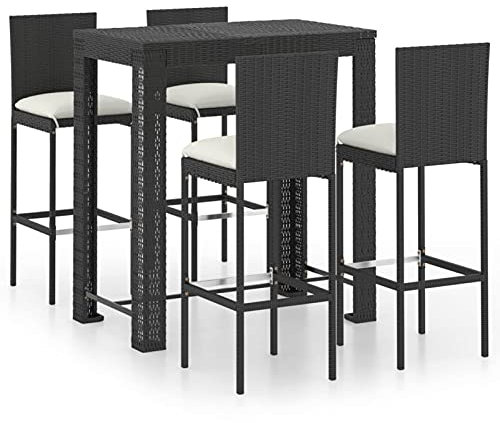 Tidyard 5-tlg.Gartenbar Set Barset mit Kissen Theke Bar Sitzgruppe Essgruppe Tresen Gartentheke Bartisch Bistro-Set Stehtisch Barhocker Barstuhl Gartenm?bel Balkonm?bel Garten-Bar-Set Poly Rattan