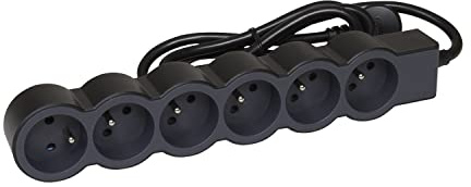 LEGRAND - Extensión multitoma extraplana, 6 Tomas 2P + T con Tierra, Cable de 3 m Negro y Gris Oscuro, 1 Toma de 90 ° para Cargador voluminoso