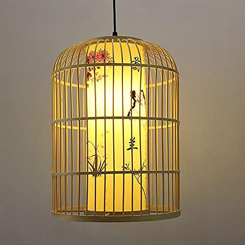 MODEBHD 16.6in Japanese Style Bamboo And Rattan Lights,Hand-woven Rattan Pendant Lamp,E27 Single Head Lighting Equipment,Rattan Lamp For Living Room, Bedroom, Kitchen