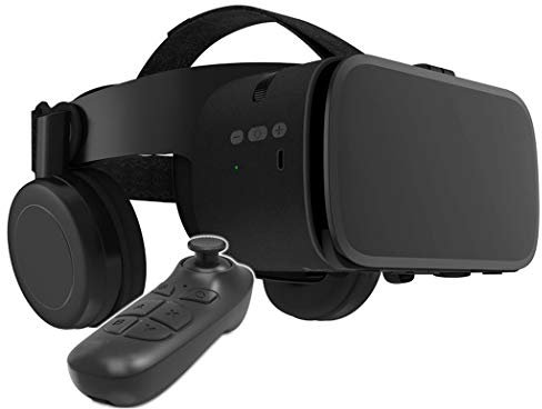 RSGK Occhiali/Cuffie 3D VR, Occhiali Bluetooth Wireless per Realtà virtuale 3D con Telecomando, per Giocare e Guardare Film Cellulare da 4,7-6,2 Pollici