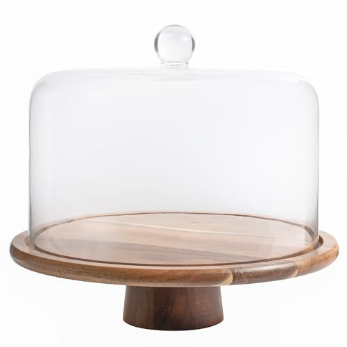 ProCook Large Glass Cheese & Cake Dome with Acacia Wood Base, Elegant Food Display Table Centrepiece - 32 x 31.5 cm