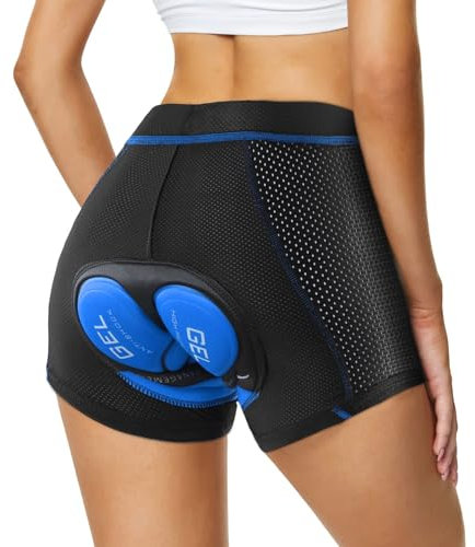 Agolu Radunterhose Damen Gepolstert Gel 3D Atmungsaktiv Fahrradunterhose Gepolstert Stoßfest Fahrradhose Fahrradbekleidung Radlerhose Gepolstert, Blau L