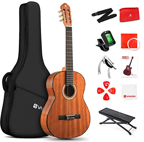 Vangoa Klassische Gitarre, 39 Zoll Nylonsaiten-Akustikgitarre für Anfänger, Spanische Gitarre in 4/4 Größe mit Fichtendecke und Sapel, Mit Gigbag, Pedal, Stimmgerät, Gurt, Kapodaster, Ersatzsaiten