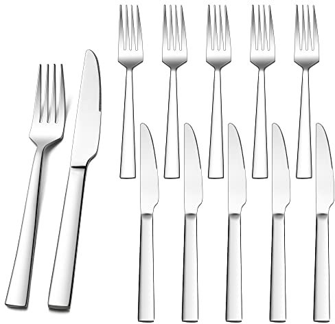 Steakbesteck Set, HaWare 12-teilig Edelstahl Tafelmesser und Tafelgabeln Set für 6 Personen, Hochwertiges Besteck Set mit 6 Messern und 6 Gabeln für Haushalt/Restaurant, Rostfrei & Spülmaschinenfest