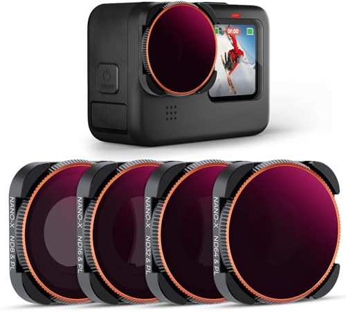 K&F Concept ND/PL Filter Set for GoPro Hero 13 12 11 10 9 Black- ND8/PL+ ND16/PL+ ND32/PL+ND64/PL 4-Pack Action Camera Neutral Density Polarizer Lens Filter Kit