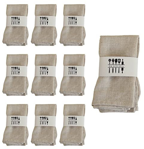 10 Stück Leinen Servietten, Natur Baumwolle Leinenservietten, 40x 40cm Nachhaltige Stoffservietten, Tischdekoration für Küche Esstisch Abendessen Cafe Restaurant Party Hochzeit Geburtstag (Beige-)