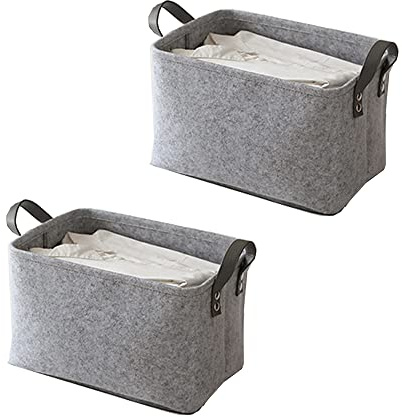 Ktnyl 2 Stück Faltbare Filz Aufbewahrungskorb, Aufbewahrungsboxen Filz, Aufbewahrungsbox Mit Seilgriffen, Filz Aufbewahrungskörbe für Regale, Schrank, Kleiderschrank