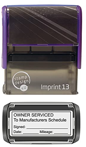 Stamp Design 4U Imprint 13 Owner Serviced to Manufacturers Schedule Stamp with Black Ink Pad
