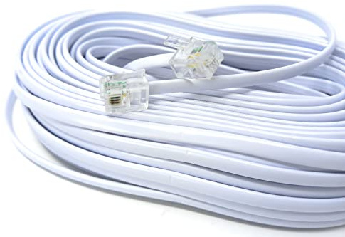 DRUT RJ11 to RJ11 Telephone Landline Cable, 20m, White | ADSL 6P4C Flat Lead, High Speed BT Internet Broadband, Male to Male, Router Modem Phone Extension Wire 65ft