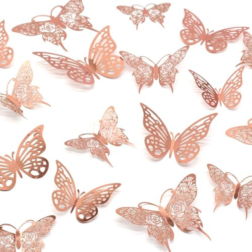 HDKAJL 3D Mariposas Autocollantes Murales - 72 Piezas Decoraciones Removibles, 2 Estilos y 3 Tamaños, Ideales para la Decoración DIY de Hogar y Habitaciones (Rose Gold)