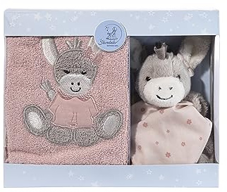 Sterntaler Set regalo con asinello Emmi Girl Flora Rose, composto da asciugamano per bambini e piccolo doudou