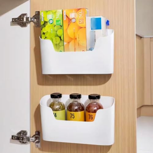 LANSKYLAN 2 PCS Caja de Almacenamiento de Puerta Montada en Pared para Cocina y Baño - Organizadores de Cesta Extraíble para Gabinete y Armario (23x10.6x6.7cm)