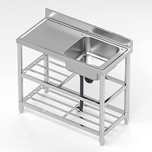 Sink Home Küchenspülen 80/90/100/120 cm freistehende Outdoor-Küchenspüle, Edelstahl 304, mit Wasserhahn und Abtropffläche, 20 cm tief, übergroß,