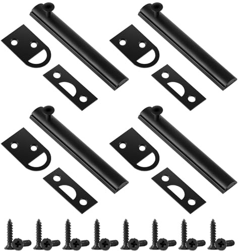 Lothee 4 Pcs Solid Brass Surface Bolts 4 Slide Latch Door Lock Bolt with Screws Anti Theft Security Lock for Top of French Door Gates(Matte Black)