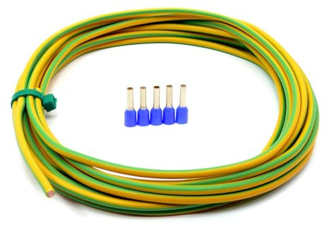 Erdungskabel 4mm² - Grün/Gelb - H07V-K - Erdungsleitung Aderleitung feindrähtig flexibel (5-100m) inkl. 5 Aderendhülsen (20 Meter)