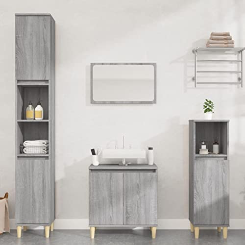 LAPOOH Set de Muebles de baño 3 pzas Madera contrachapada Gris Sonoma, Muebles para Baño, Muebles para Lavabo, Armario Baño - 3185587