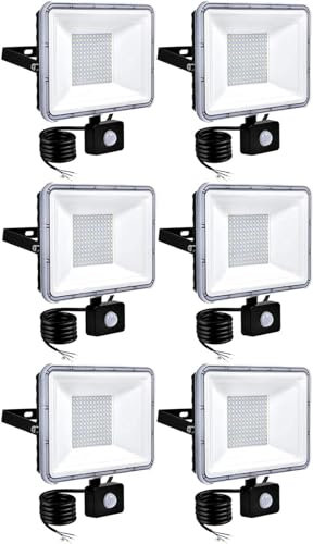 NEZIH 100W LED Floodlights with Motion Sensor, 6000K-6500K Daylight White 8000LM Super Bright Security Light, IP67 Waterproof Garden PIR Flood Lights (Color : 6 Pack)