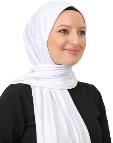 Prien Hijab för kvinnor, huvudduk av viskos, lätt muslimsk hijab, lång islamisk sjal i konstsiden., Vitt, Standard