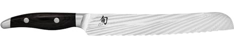 KAI Shun Nagare Black Couteau à Pain longueur de lame 23 cm - 72 couches acier damassé lame à double noyau VG 2 & VG 10 - bois de pakka noir - fabriqué à la main au Japon - couteau dentelé forgé