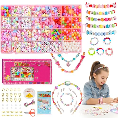 Vueinrg Perlen zum Auffädeln,32 Farben Kinder Schmuck Basteln Bunte Perlen Set Halsketten Kunsthandwerks für Ketten Haarband, Weihnachtsgeschenke und Geburtstagsgeschenke DIY Armbänder Selber Machen