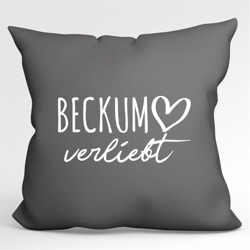 Huuraa Zierkissenbezug Beckum verliebt Geschenk 40x40cm Steel Grey Baumwolle Beckum Dekoration