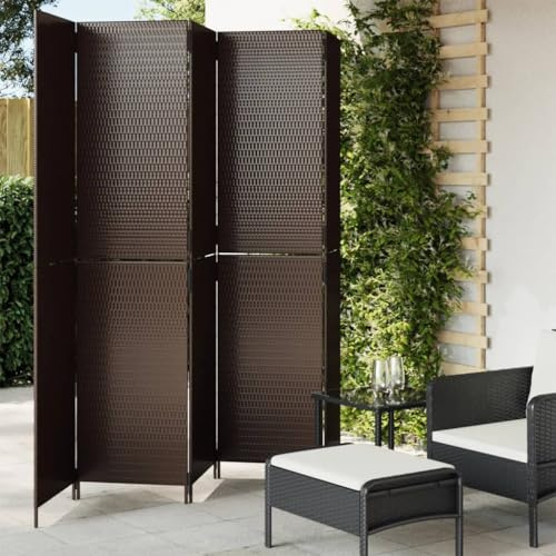 Homgoday Lot de 5 paravents pliables - Séparateur de pièce de jardin - Brise-vue pour l'intérieur et l'extérieur - En polyrotin - Marron - 245 x 200 cm