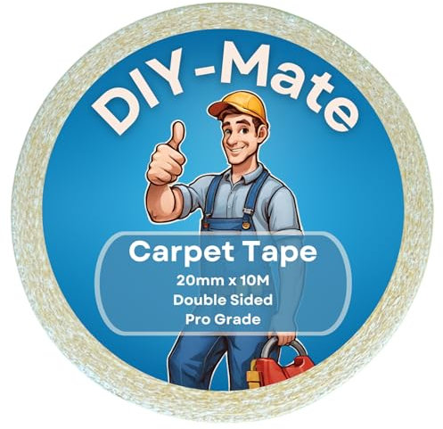 DIY-Mate Cinta adhesiva para alfombras y alfombras de 20 mm x 10 m, fuerte cinta de doble cara resistente para uso como base antideslizante para alfombras y pinzas para alfombras