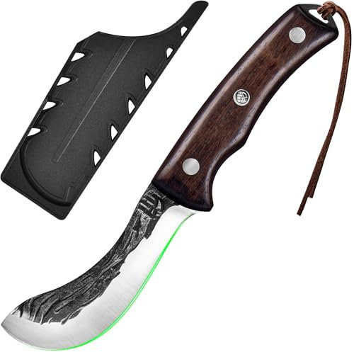 FULLHI Manico in legno per disossare con fodero, coltello da pesca in acciaio ad alto tenore di carbonio per affettare e disossare, per cucinare in campeggio e per il barbecue. (marrone, 10cm)