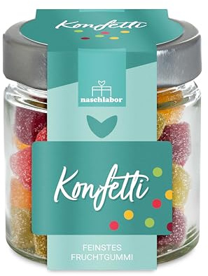 Konfetti Fruchtgummis in 120g Naschglas | Geburtstagsgeschenk | Geschenk zum Geburtstag | Dein Mitbringsel zum Geburtstag | Geschenk Neujahr | Happy New Year | Perfekt für festliche Anlässe
